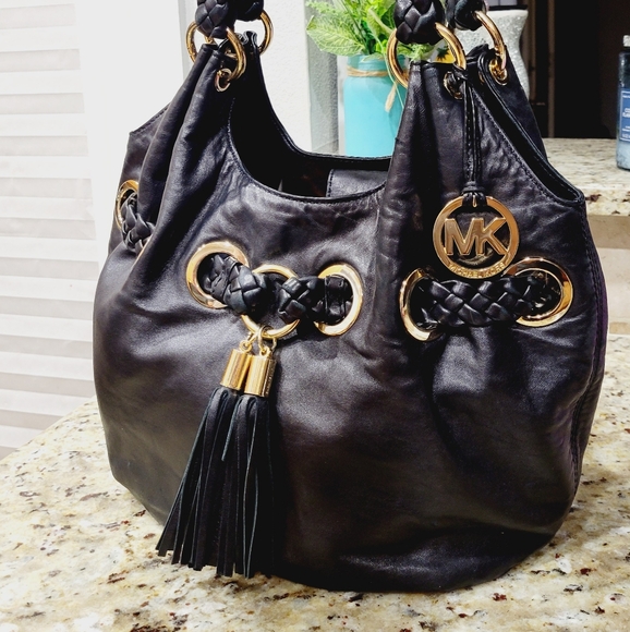 Michael Kors Black Leather Tote Bag Large With Braided Handles - Picture 9 of 14